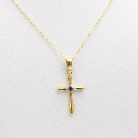 Silver Cross Natural Purple Amethyst Cross Pendant plated with 14k gold - Picture 7 of 10